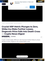 Crucial XRP Metric Plunges to Zero, Shiba Inu Risks Further Losses, Dogecoin Price Falls Into Death Cross — Crypto News Digest - U.Today