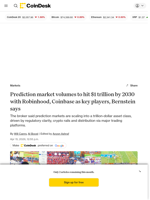 Wall Street broker Bernstein sees prediction market volumes hitting $1 trillion by 2030 with HOOD, COIN as key players