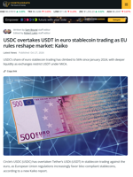 USDC Overtakes USDT in Euro Trading as MiCA Rules Take Hold