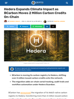 Hedera's BCarbon Moves 2 Million Carbon Credits On-Chain