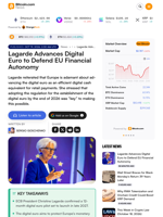 Lagarde Advances Digital Euro to Defend EU Financial Autonomy