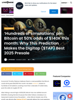 ‘Hundreds of simulations’ pin Bitcoin at 50% odds of $140K this month: Why This Prediction Makes the Digitap ($TAP) Best 2025 Presale | Live Bitcoin News