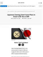 Japanese Gaming Giant Gumi Plans to Invest 2.5B Yen in XRP