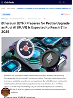 Ethereum (ETH) Prepares for Pectra Upgrade as Ruvi AI (RUVI) Is Expected to Reach $1 in 2025