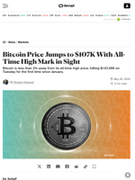 Bitcoin Price Jumps to $107K With All-Time High Mark in Sight - Decrypt