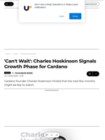 'Can't Wait': Charles Hoskinson Signals Growth Phase for Cardano - U.Today