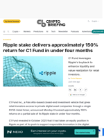 Ripple stake delivers approximately 150% return for C1 Fund in under four months