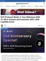 ELFi Protocol Marks 2-Year Milestone With $1.6B in Volume and Launches 500% APR Liquidity Event