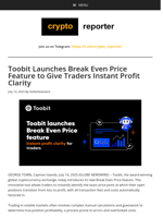 Toobit Launches Break Even Price Feature to Give Traders Instant Profit Clarity