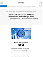 100x Gem Hunter Shares XRP Price Prediction for the Next Major Pump