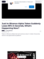 Just In: Binance Alpha Token Suddenly Loses 99% in Seconds, What's Happening Now? - U.Today