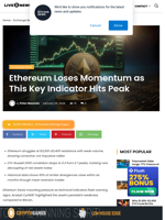 Ethereum Loses Momentum as This Key Indicator Hits Peak | Live Bitcoin News