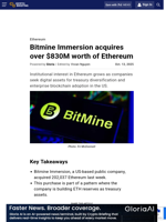 Bitmine Immersion acquires over $830M worth of Ethereum
