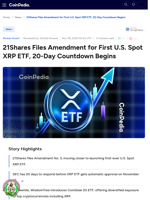 21Shares Files Amendment for First U.S. Spot XRP ETF, 20-Day Countdown Begins