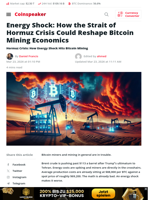 Energy Shock: Strait of Hormuz Crisis Hits Bitcoin Mining Economics