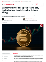 Canary Files for Solana Spot ETF with Marinade Staking Feature
