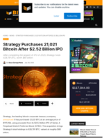 Strategy Purchases 21,021 Bitcoin After $2.52 Billion IPO