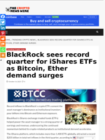 BlackRock sees record quarter for iShares ETFs as Bitcoin, Ether demand surges - The Crypto News Wire