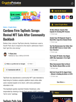 Cardano Firm TapTools Scraps Revival NFT Sale After Community Backlash