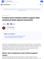 Cardano price weakens below support after resistance limits upward movement: Guest Post by COINTURK NEWS | CoinMarketCap