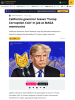 Newsom Plans ‘Trump Corruption Coin’ to Mock Trump’s Crypto Ties