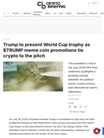 Trump to present World Cup trophy as $TRUMP meme coin promotions tie crypto to the pitch