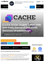 Cache Wallet Begins Token Sale with Early Demand and Asset Recovery Breakthrough | Live Bitcoin News