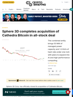 Sphere 3D completes acquisition of Cathedra Bitcoin in all-stock deal