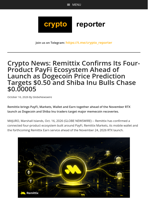 Crypto News: Remittix Confirms Its Four-Product PayFi Ecosystem Ahead of Launch as Dogecoin Price Prediction Targets $0.50 and Shiba Inu Bulls Chase $0.00005