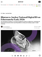 Bhutan to Anchor National Digital ID on Ethereum by Early 2026 - Decrypt