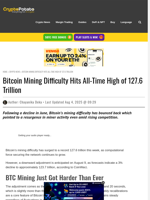 Bitcoin Mining Difficulty Hits All-Time High of 127.6 Trillion