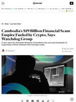 Cambodia’s $19 Billion Financial Scam Empire Fueled by Crypto, Says Watchdog Group - Decrypt
