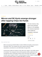 Micron and SK Hynix emerge stronger after tapping Chips Act funds