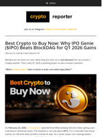 Best Crypto to Buy Now: Why IPO Genie ($IPO) Beats BlockDAG for Q1 2026 Gains