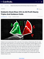 Stellantis Stock Rises 12% As Q3 Profit Nearly Triples And Guidance Holds