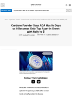 Cardano Founder Says ADA Has Its Days as It Becomes Only Top Asset in Green With Rally to $1