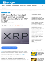 XRP steps further into Wall Street as Aviva launches £22B tokenized fund on XRP Ledger ⋆ ZyCrypto