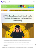 MOVE token plunges to all-time low after Coinbase delisting and market-making controversy - CoinJournal