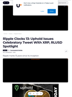 Ripple Clocks 13: Uphold Issues Celebratory Tweet With XRP, RLUSD Spotlight - U.Today