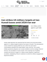 Iran strikes US military targets at two Kuwait bases amid 2026 Iran war