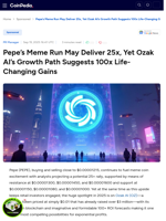 Pepe’s Meme Run May Deliver 25x, Yet Ozak AI’s Growth Path Suggests 100x Life-Changing Gains
