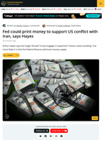 Hayes: Fed Will Print Money for Iran War, Boosting Crypto