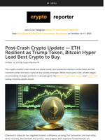 Post-Crash Crypto Update — ETH Resilient as Trump Token, Bitcoin Hyper Lead Best Crypto to Buy