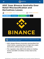 ASIC Sues Binance Australia Over Retail Misclassification and Derivatives Losses