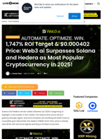 1,747% ROI Target & $0.000402 Price: Web3 ai Surpasses Solana and Hedera as Most Popular Cryptocurrency in 2025! | Live Bitcoin News
