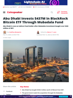 Abu Dhabi Invests $437M in BlackRock Bitcoin ETF Through Mubadala Fund | Coinspeaker