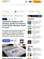 Volatility Reigns: BTC Swings $10K as Privacy Coins Defy Market Rout to Soar – Markets and Prices Bitcoin News