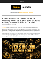 ChainSpin Presale Passes $100K in Opening Hours as Buyers Back a Casino Already Live Before Token Launch