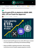 Top Crypto ETFs to Watch in 2025: XRP, SOL, LTC on Track for Approval