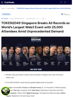 TOKEN2049 Singapore Breaks All Records as World’s Largest Web3 Event with 25,000 Attendees Amid Unprecedented Demand